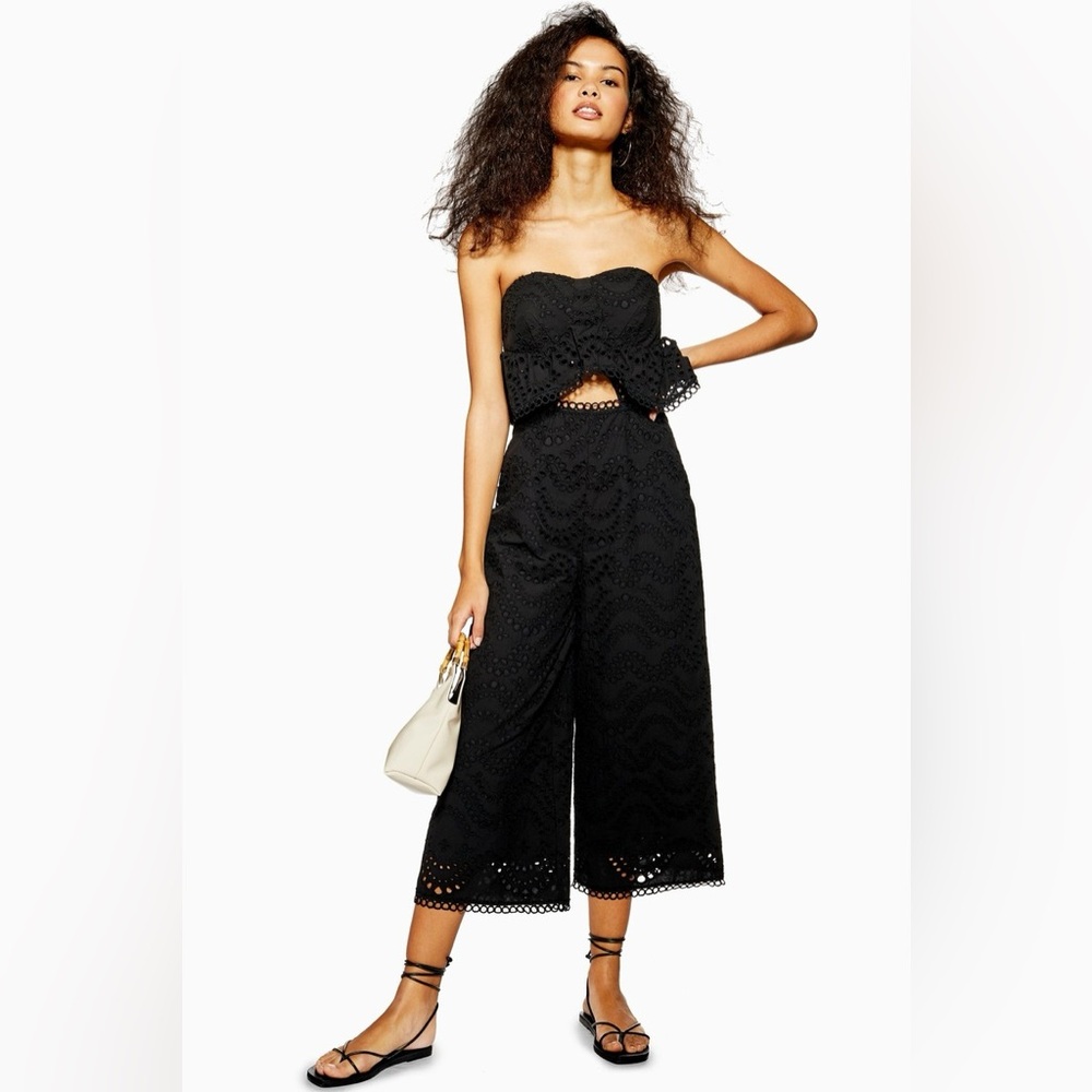 Topshop Black Eyelet Strapless Jumpsuit